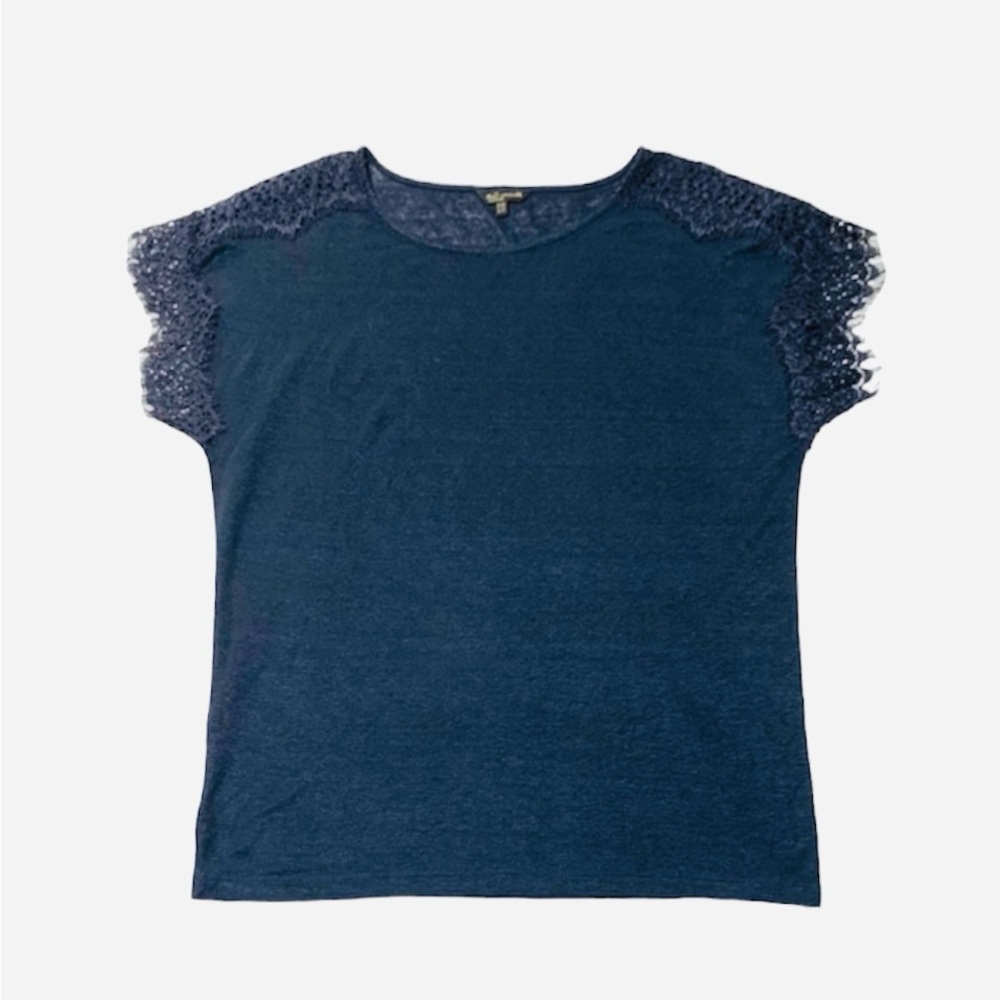 Like New Massimo Dutti Navy Blue Loose Fit Lace Details Comfy Shirt Blouse Sz XS
